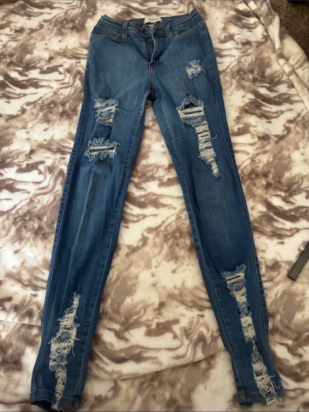 Vibrant Distressed Dark Blue Women's Skinny Jeans